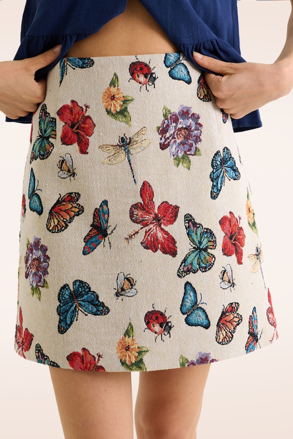 Aubin Flutter jacquard mini rok in crème