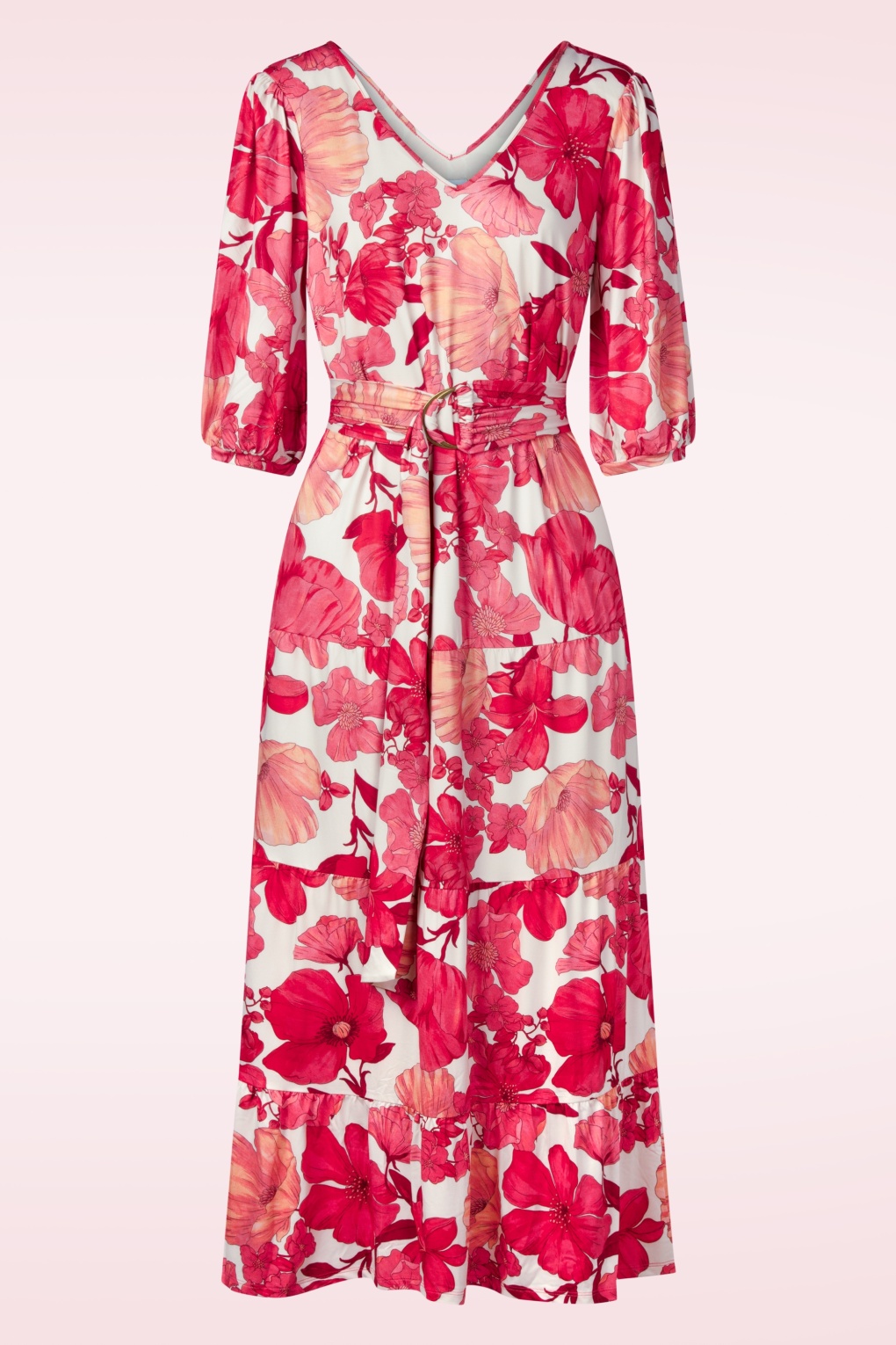 Amber Blossom maxi jurk in gebroken wit en rood