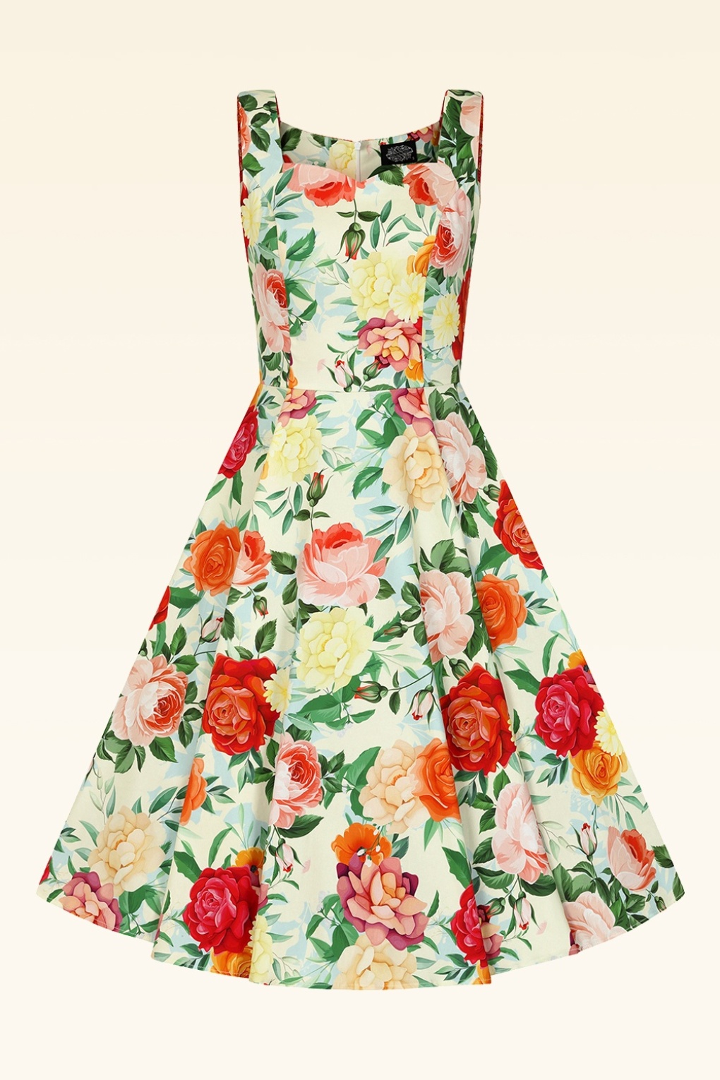 Golden Peony swing jurk in botergeel en multi