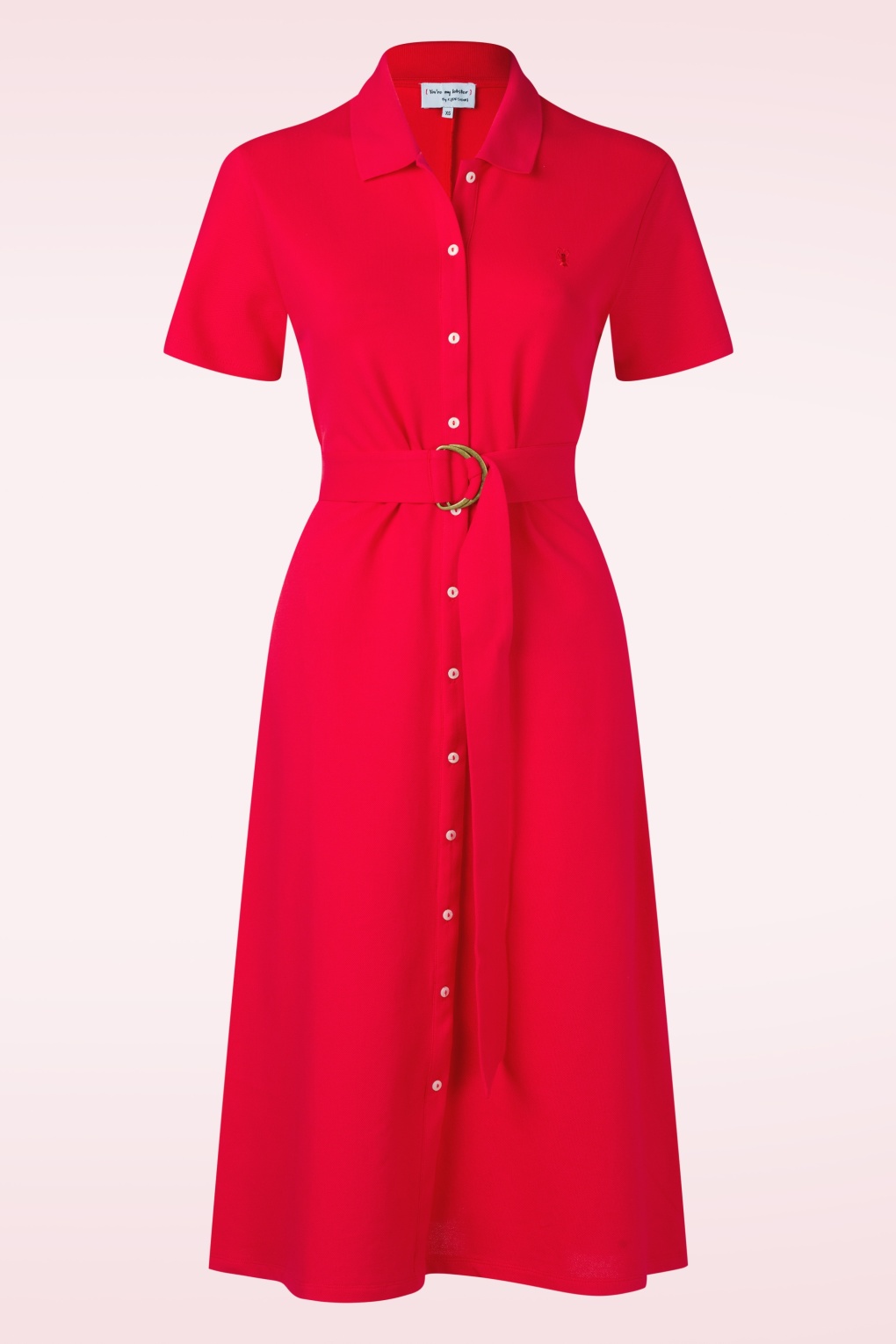 Vivienne polo katoenen midi jurk in tomaatrood
