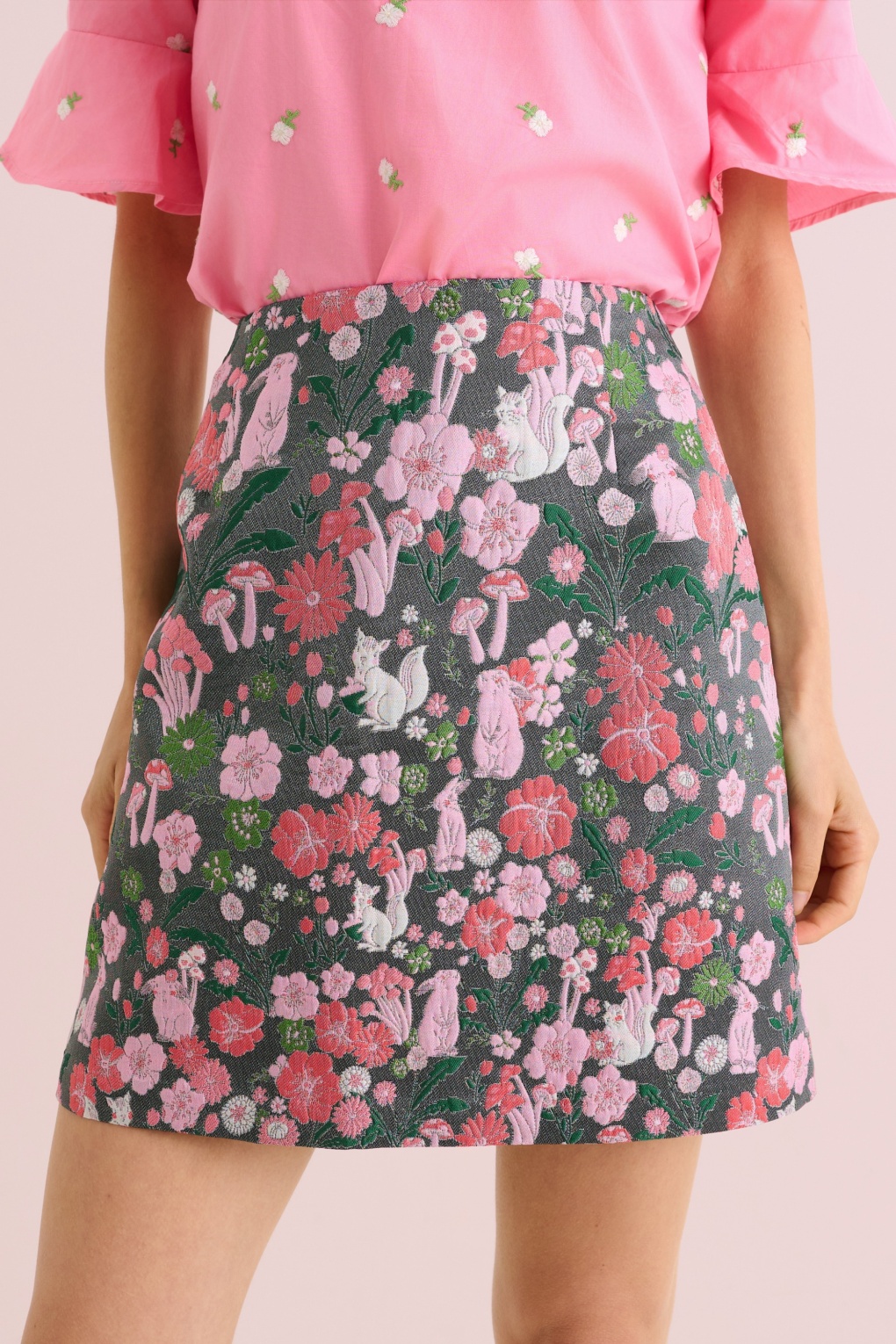 Aubin Fairytale Jacquard mini rok in grijs en roze