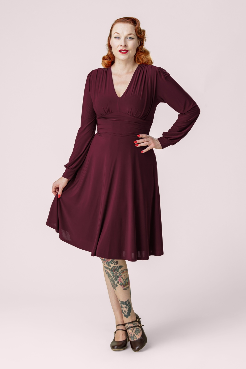 Topvintage exclusive ~ Chanti slinky swing jurk in wijnrood