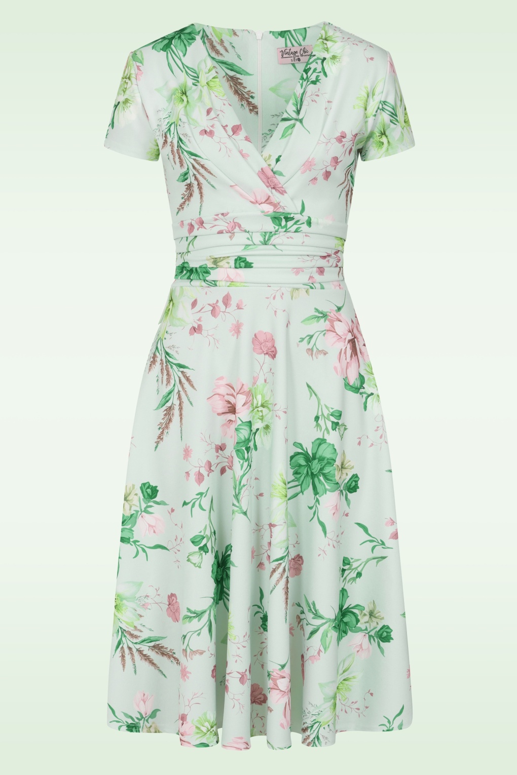 Topvintage exclusive ~ Esmeralda Flower swing jurk in zachtgroen