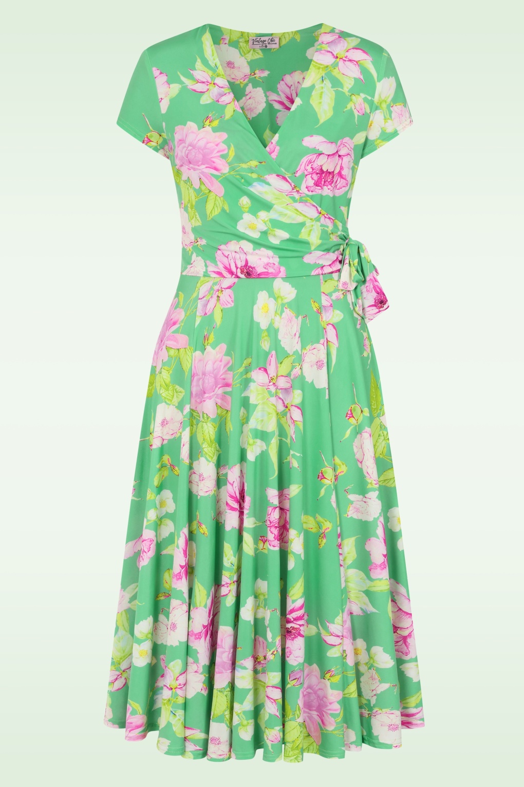 Topvintage exclusive ~ Layla floral cross over jurk in groen en multi
