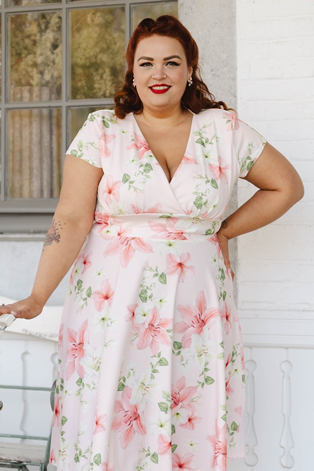 Topvintage exclusive ~ Esmeralda Lily swing jurk in lichtroze