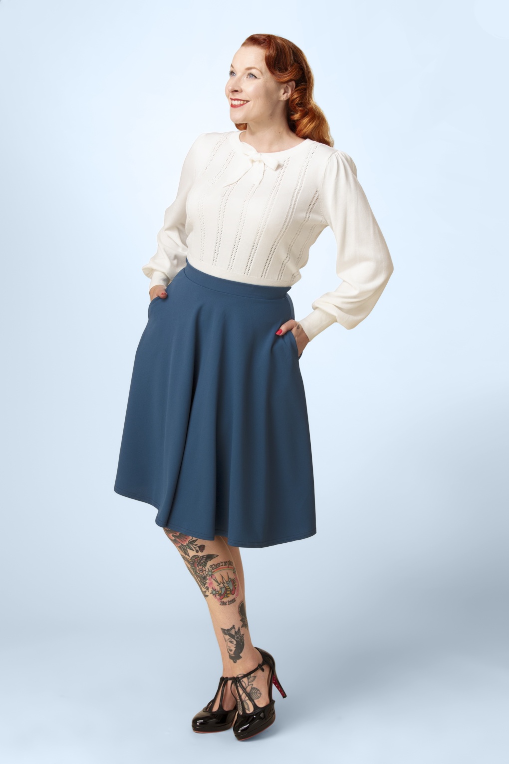 Topvintage exclusive ~ Sheila swingrok in petrol blauw